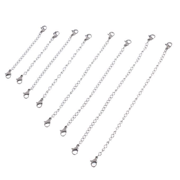 8pc DIY Silver Necklace Extender Jewelry Extension Chain With Lobster