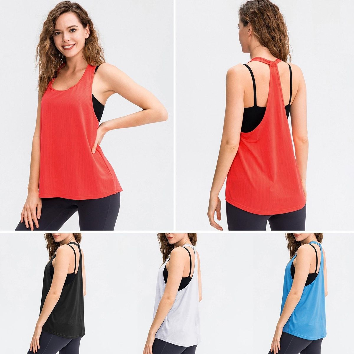Women Workout Tank-Top Mesh Quick Dry Stretch Loose Running Exercise Gym Yoga Tops Athletic Shirts