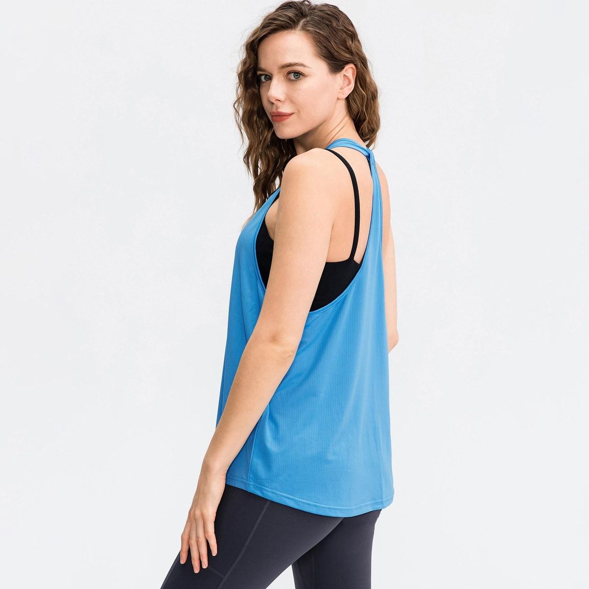 Women Workout Tank-Top Mesh Quick Dry Stretch Loose Running Exercise Gym Yoga Tops Athletic Shirts