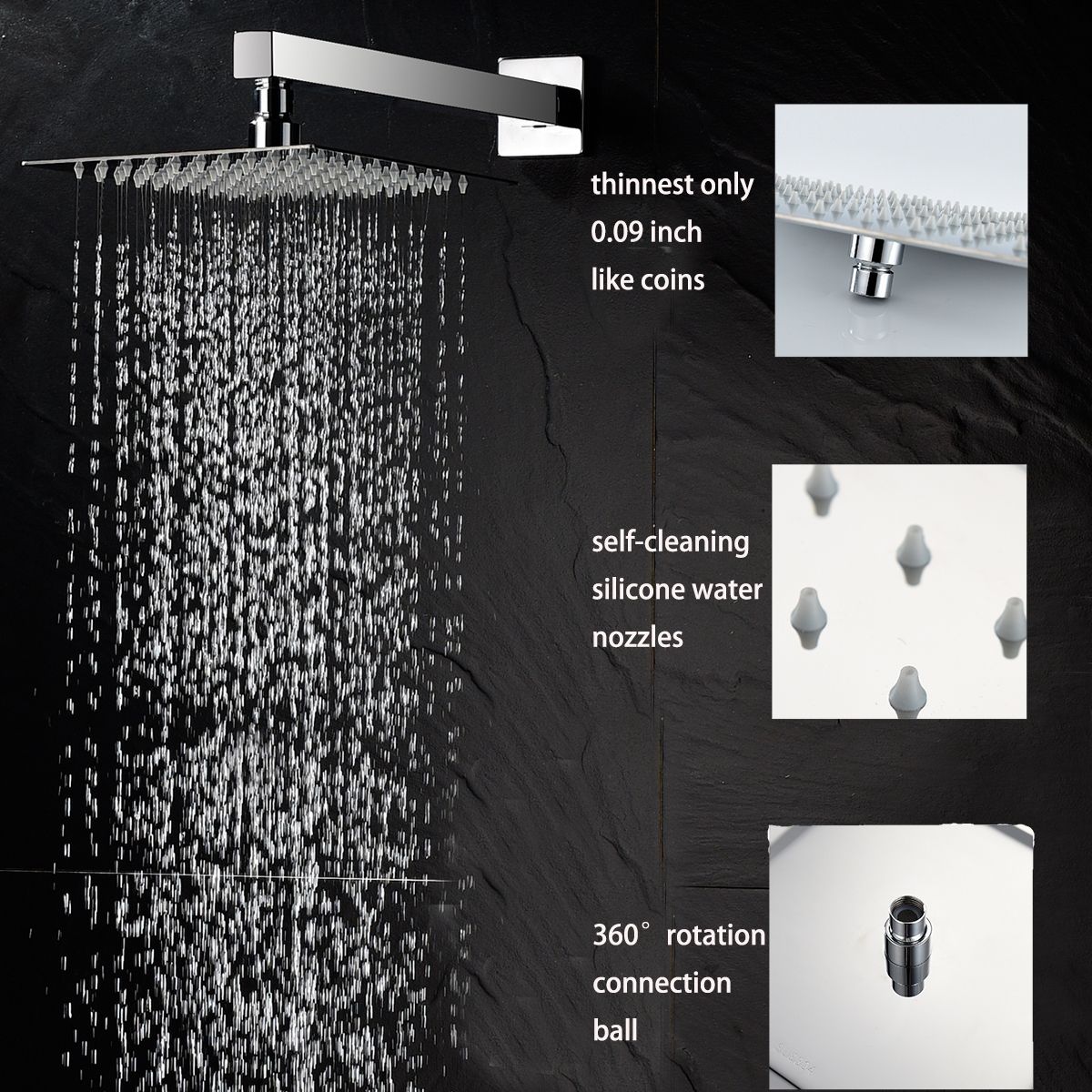 Thermostatic Shower System Wall Mounted Rain Mixer Shower Combo Set With Rough-In Valve Body And Trim, BC314C