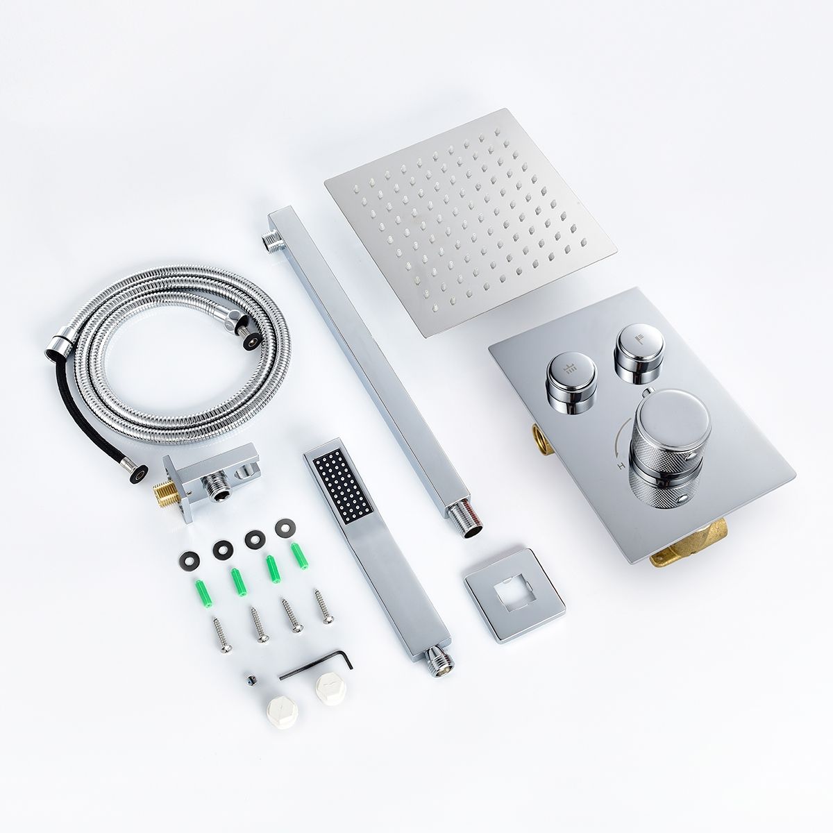 Thermostatic Shower System Wall Mounted Rain Mixer Shower Combo Set With Rough-In Valve Body And Trim, BC314C