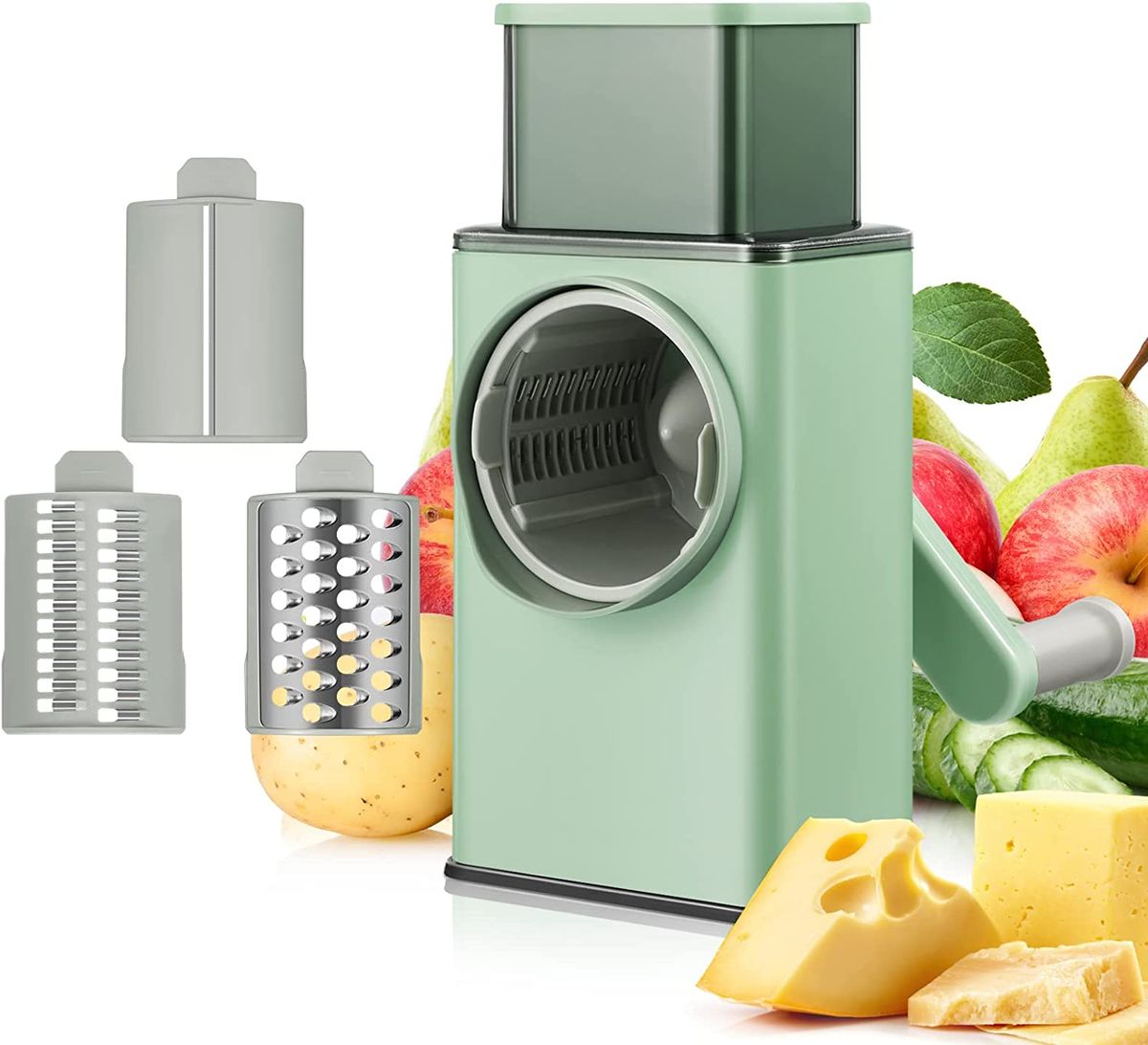 Rotary Cheese Grater Shredder-3 Interchangeable Blades