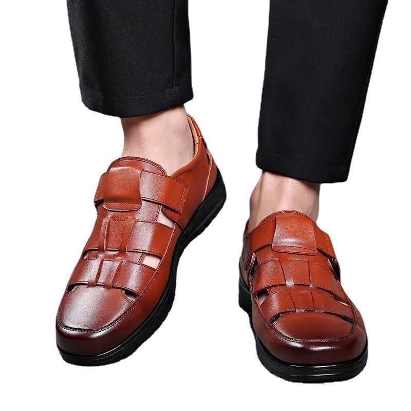 (Black)Men's Leather Shoes Business Casual Forma Wear High Heels Soft Sole Non-Slip Summer Sandals