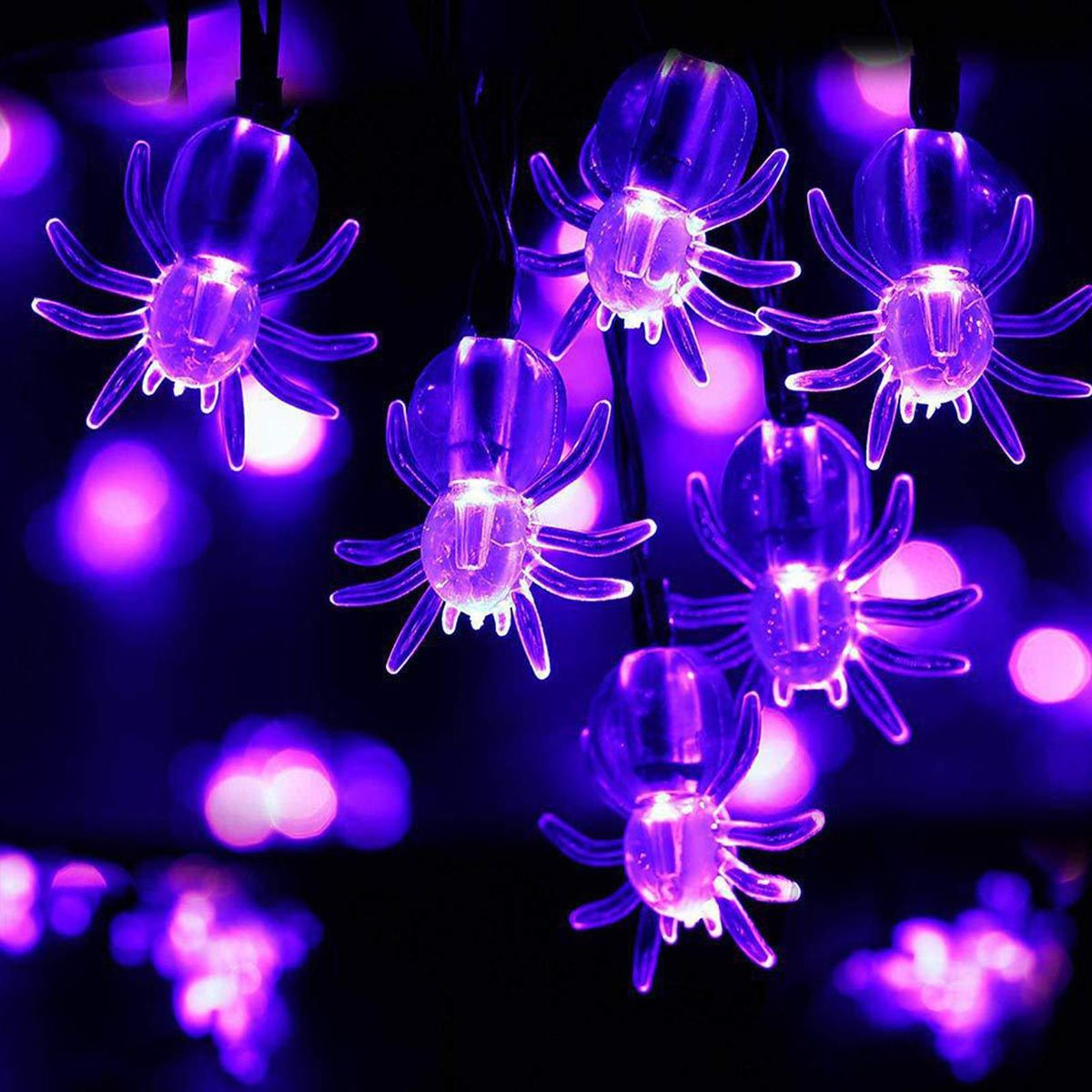 20FT 40LEDs Halloween String Lights Purple Spider Shaped Decorative Hanging Lights Waterproof Battery Operated Lighting