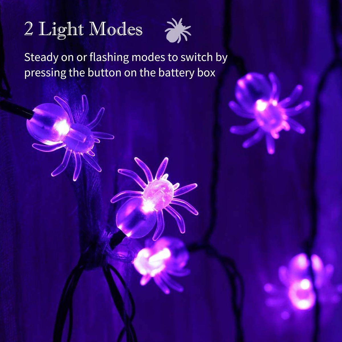 20FT 40LEDs Halloween String Lights Purple Spider Shaped Decorative Hanging Lights Waterproof Battery Operated Lighting