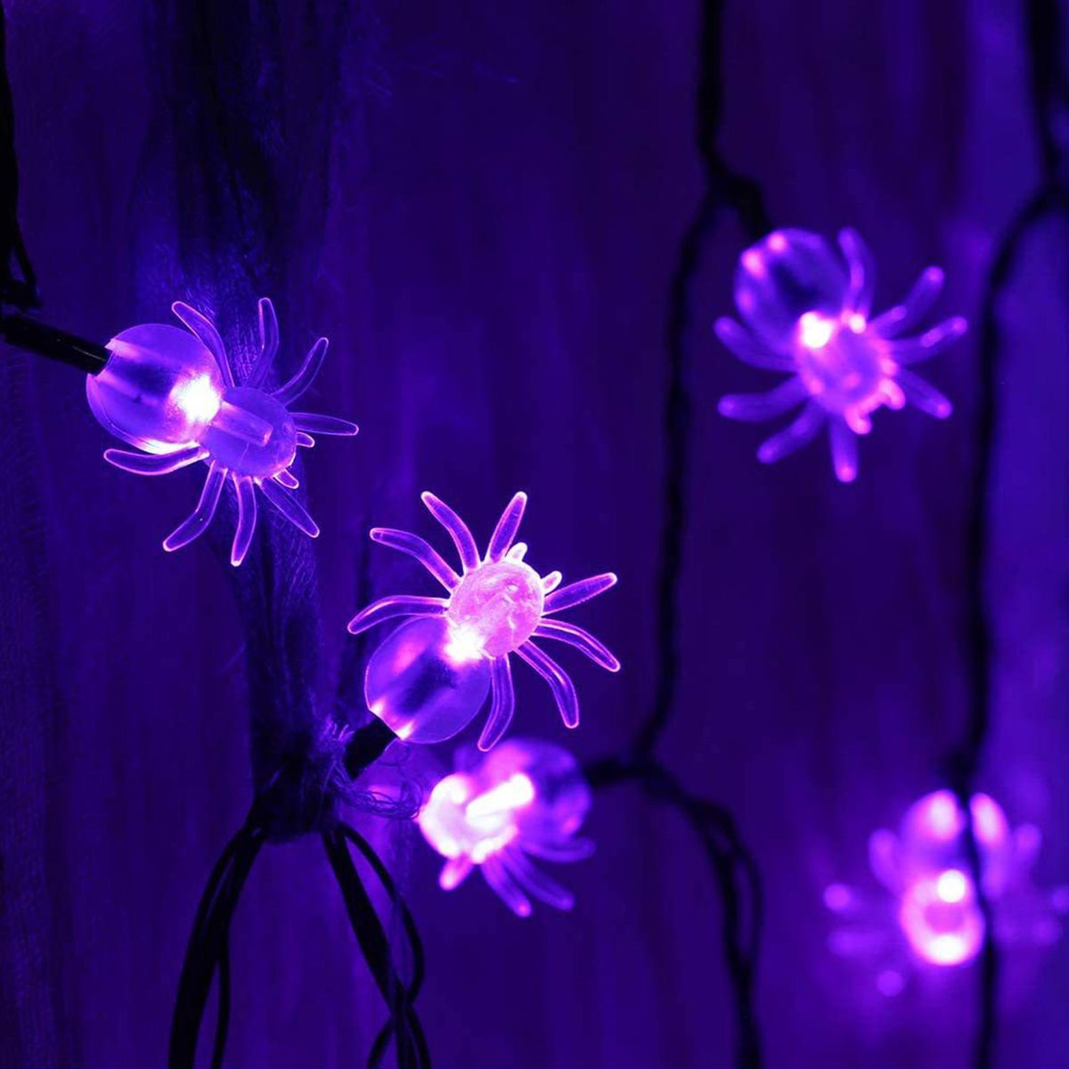 20FT 40LEDs Halloween String Lights Purple Spider Shaped Decorative Hanging Lights Waterproof Battery Operated Lighting