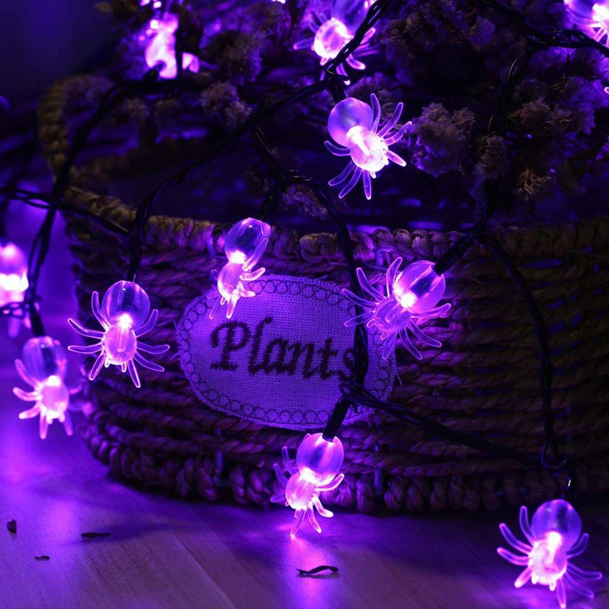 20FT 40LEDs Halloween String Lights Purple Spider Shaped Decorative Hanging Lights Waterproof Battery Operated Lighting
