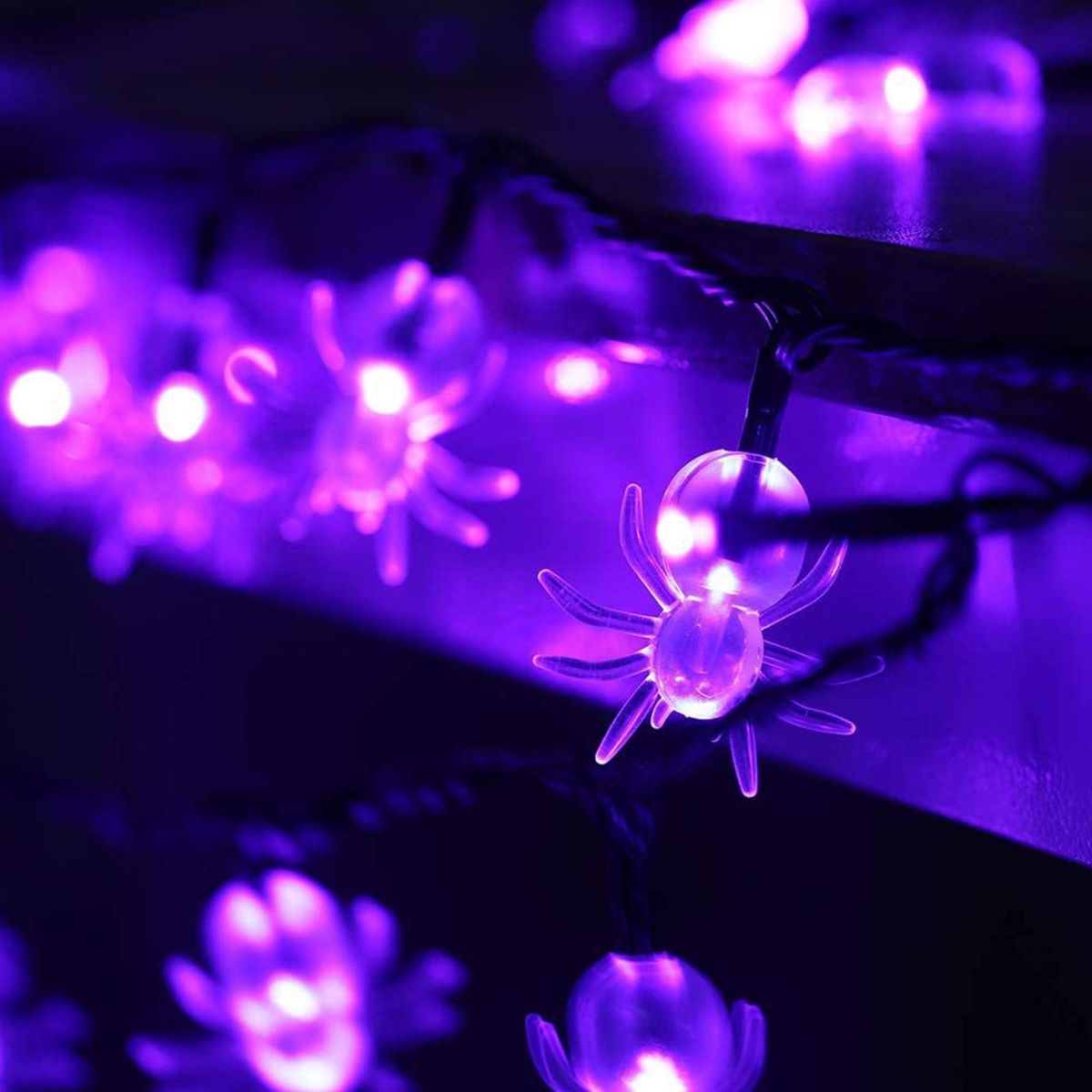 20FT 40LEDs Halloween String Lights Purple Spider Shaped Decorative Hanging Lights Waterproof Battery Operated Lighting