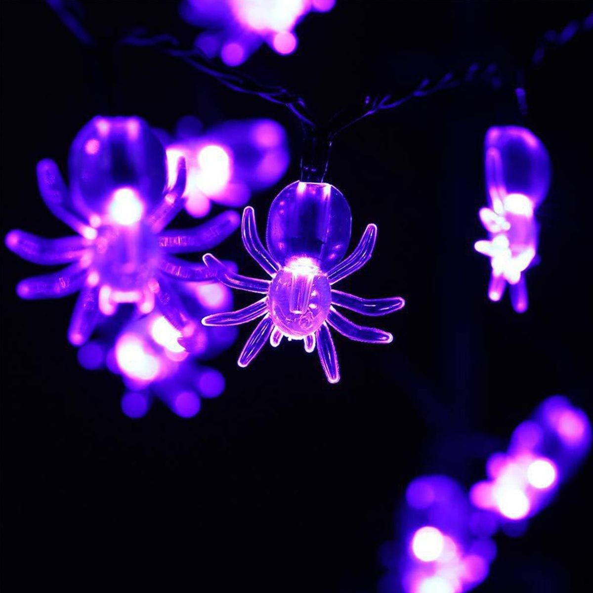 20FT 40LEDs Halloween String Lights Purple Spider Shaped Decorative Hanging Lights Waterproof Battery Operated Lighting
