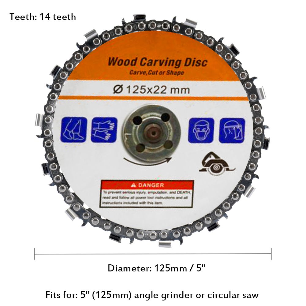 5 Inch 14 Teeth Grinder Chain Disc 22mm Arbor Woodworking