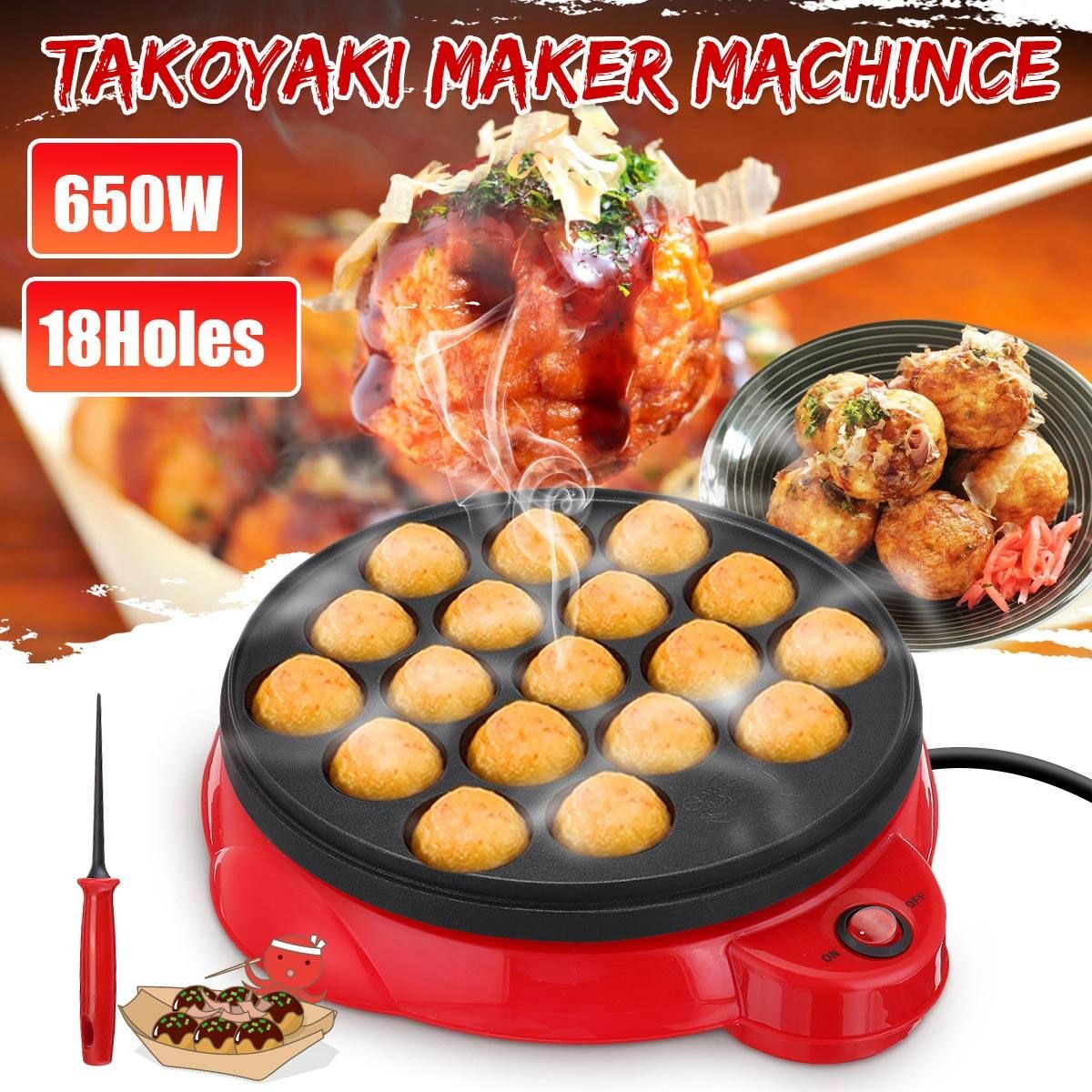 650W 18Holes Electric Takoyaki Maker Machince Snacks Grill Pan Baking Kitchen