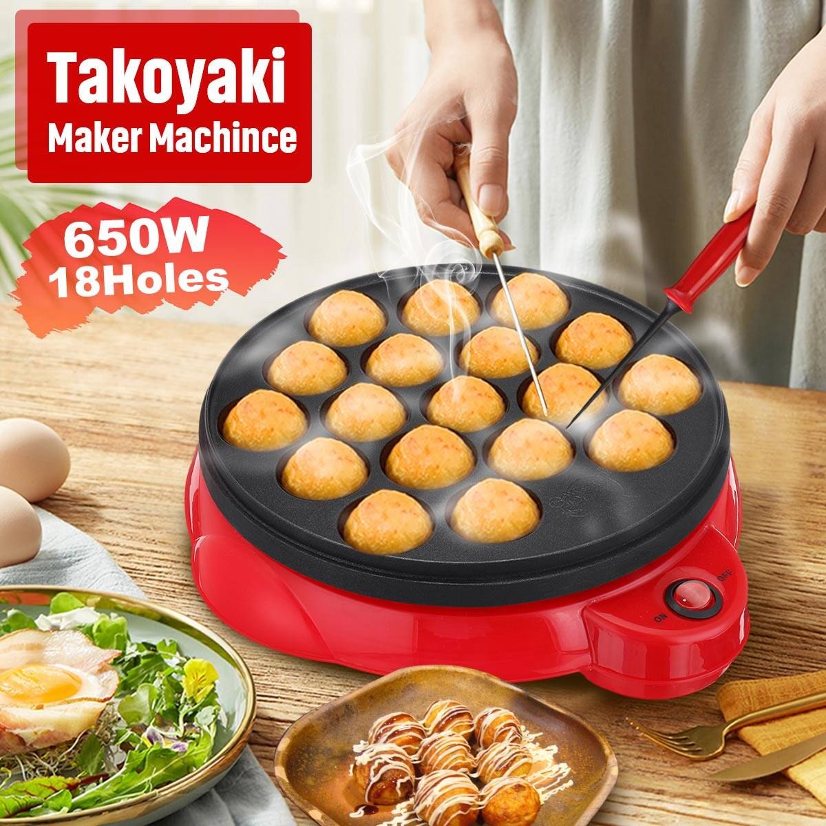 650W 18Holes Electric Takoyaki Maker Machince Snacks Grill Pan Baking Kitchen