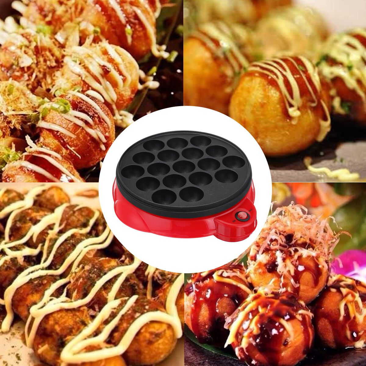 650W 18Holes Electric Takoyaki Maker Machince Snacks Grill Pan Baking Kitchen