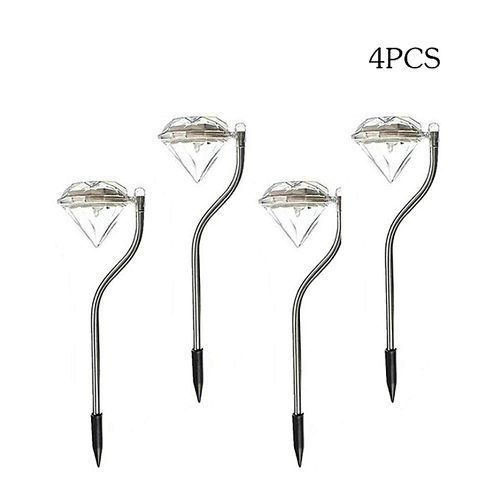 4PCS Outdoor Path Lamp Diamond Lights Solar Power Night Lights Flower Lamp Home Garden Fence Light Yard Lawn Decoration Gift White