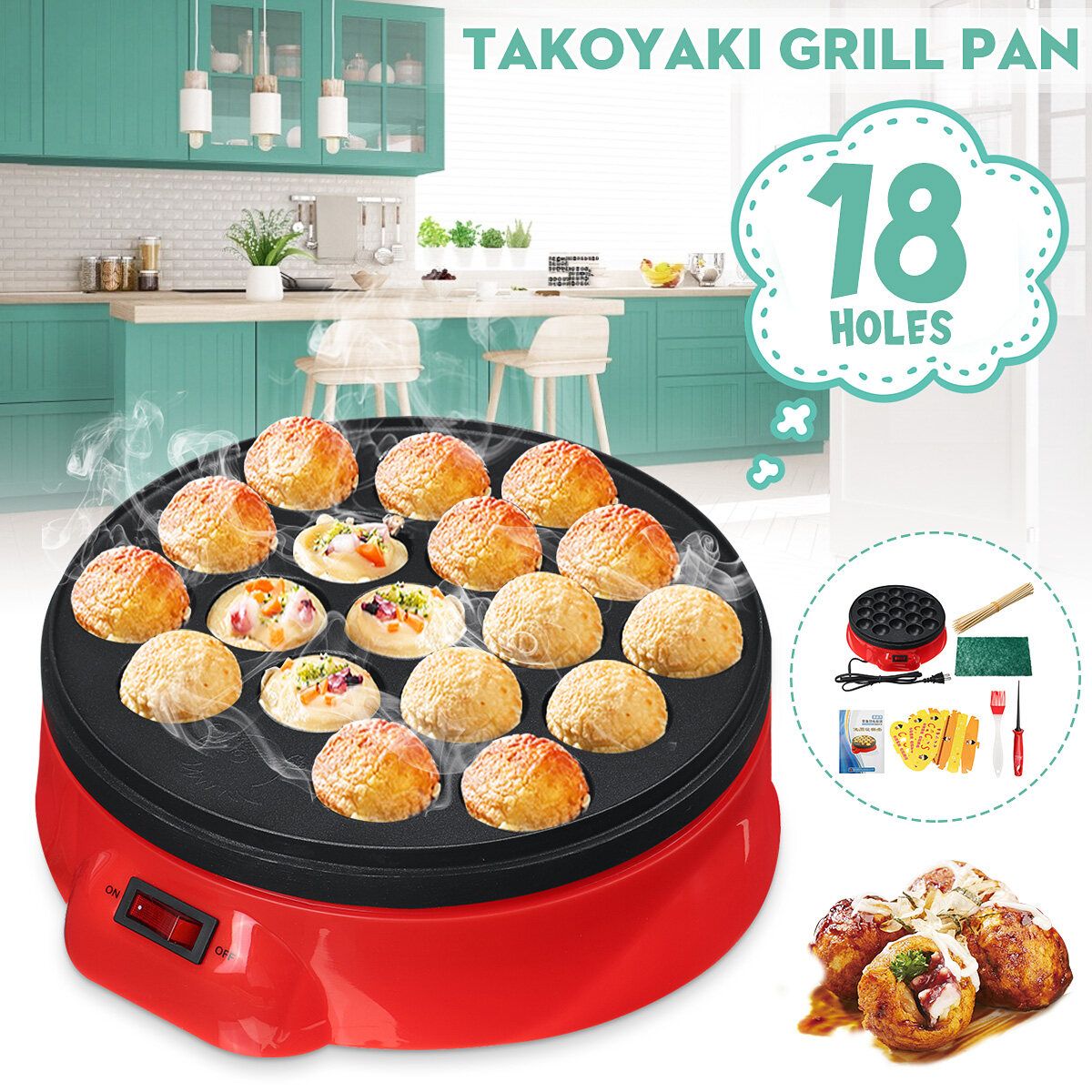 650W 18Hole Takoyaki Grill Pan Electric DIY Home Octopus Meat Ball Maker Plate