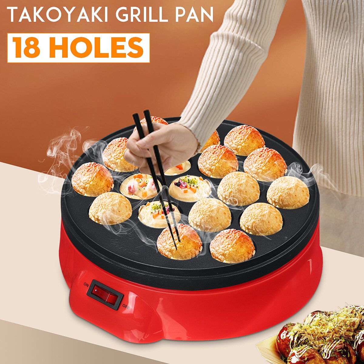 650W 18Hole Takoyaki Grill Pan Electric DIY Home Octopus Meat Ball Maker Plate