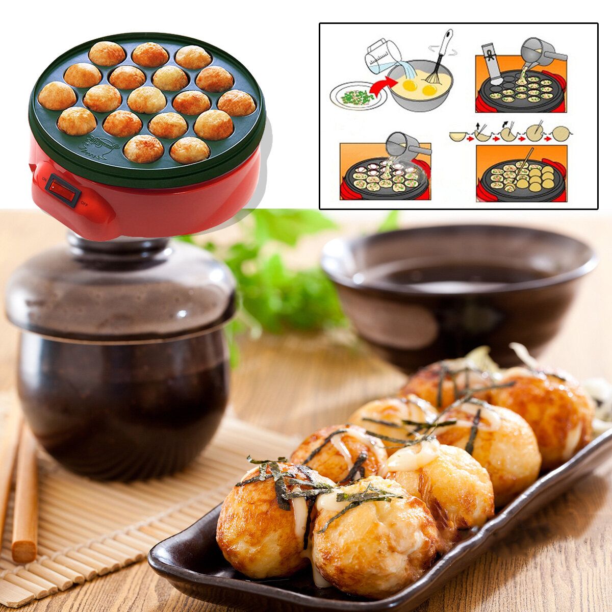 650W 18Hole Takoyaki Grill Pan Electric DIY Home Octopus Meat Ball Maker Plate