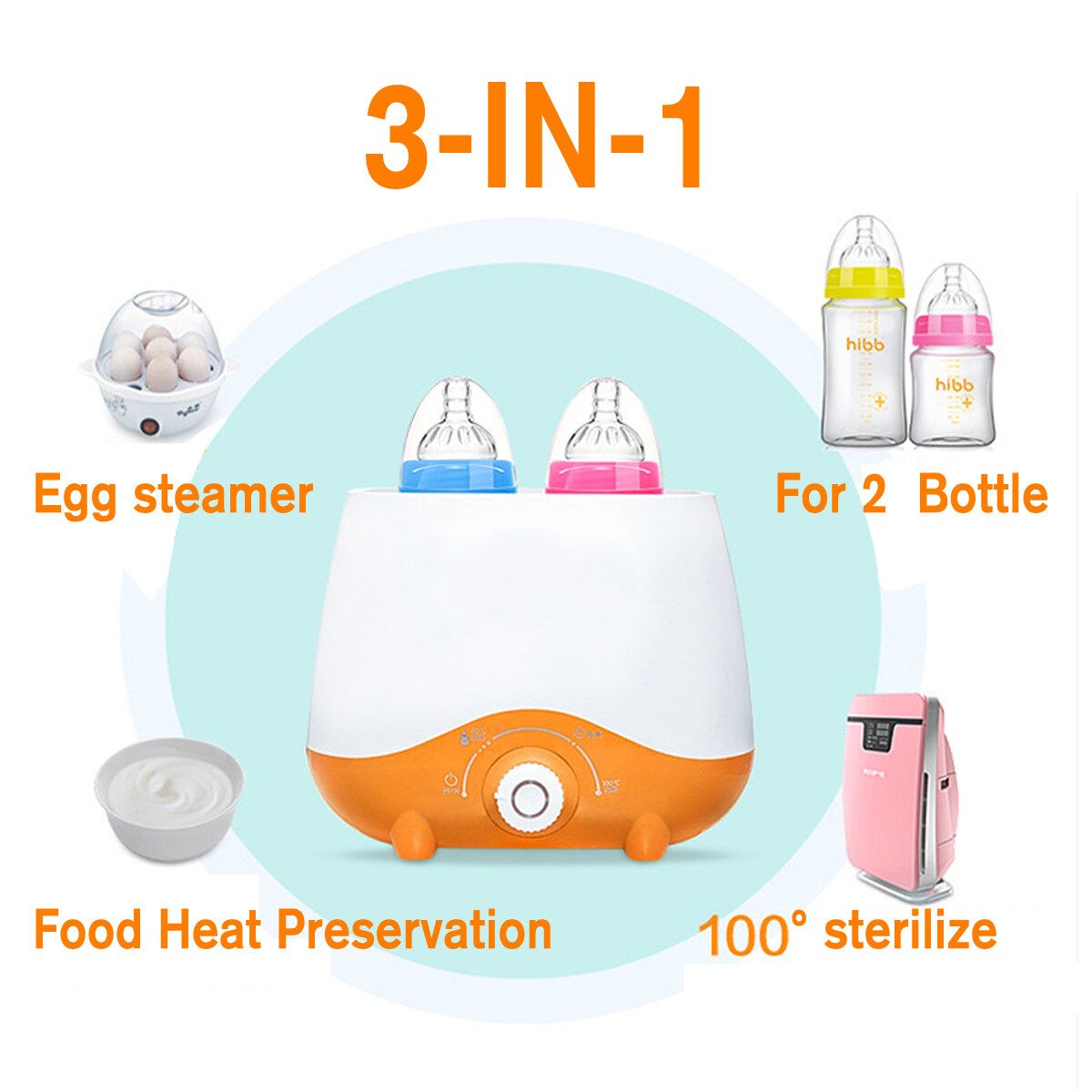 Electric Milk Heater Bottle Heating Sterilize Baby Food Warmers Food Feeding Orange