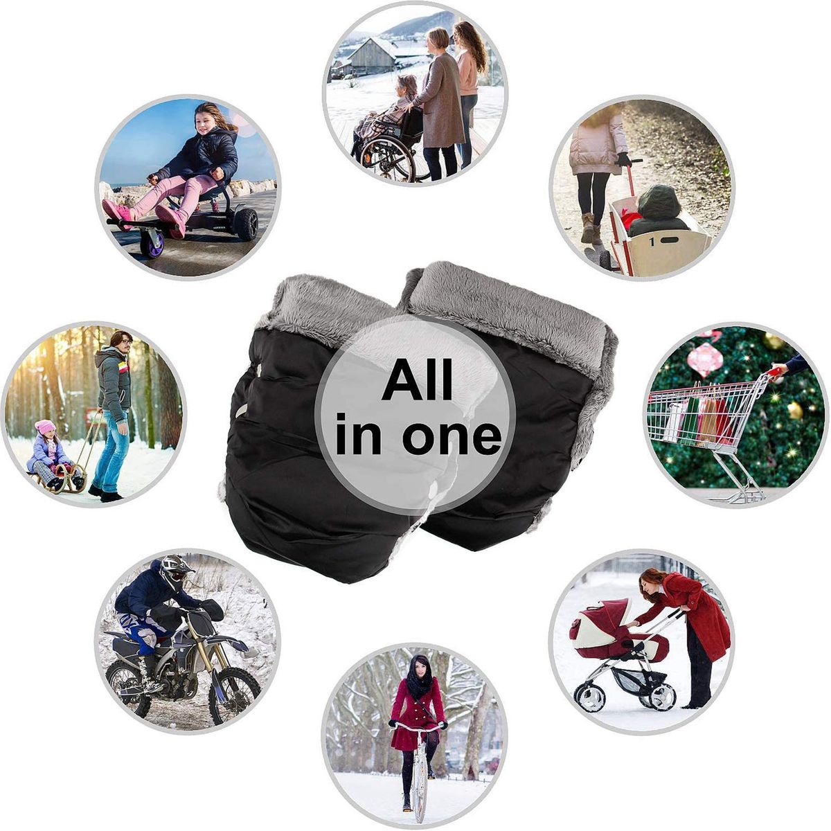 1 Pair Stroller Hand Muffs Baby Stroller Gloves Warm Hand Gloves Hand Warmer Waterproof Windproof Anti-Freeze Extra Thick for Parents Keep Warm in Cold Winter