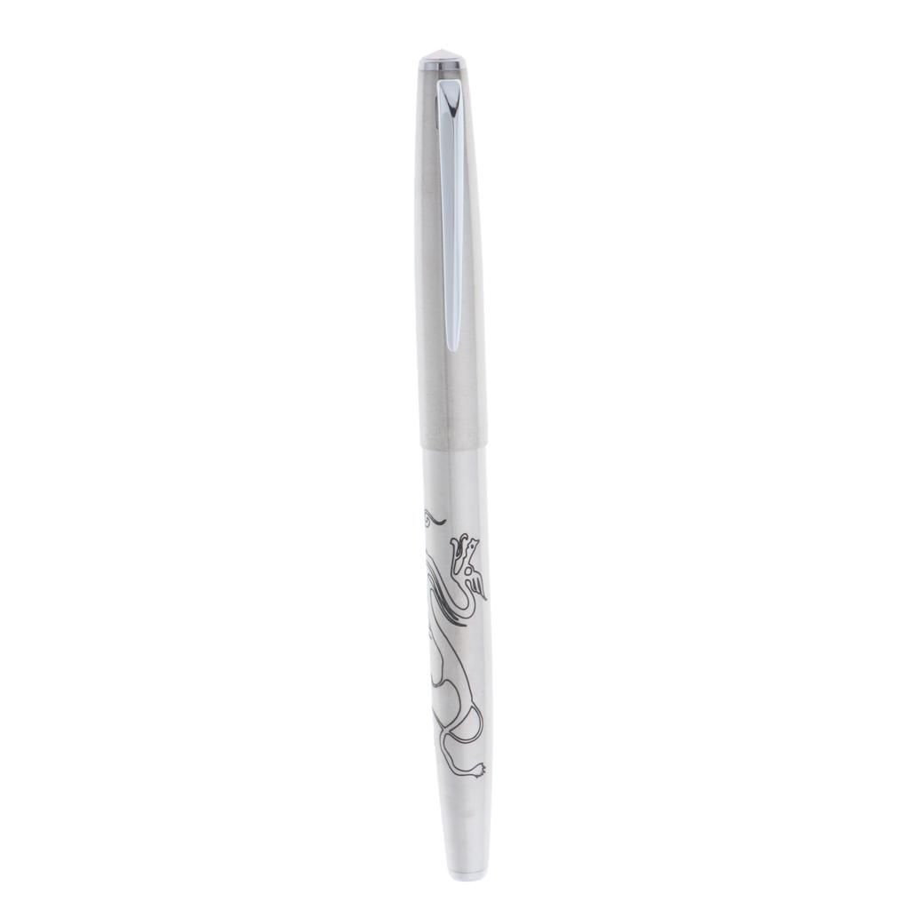Luxury Full Stainless Steel 0.38mm Fountain Pen With Dragon Pattern