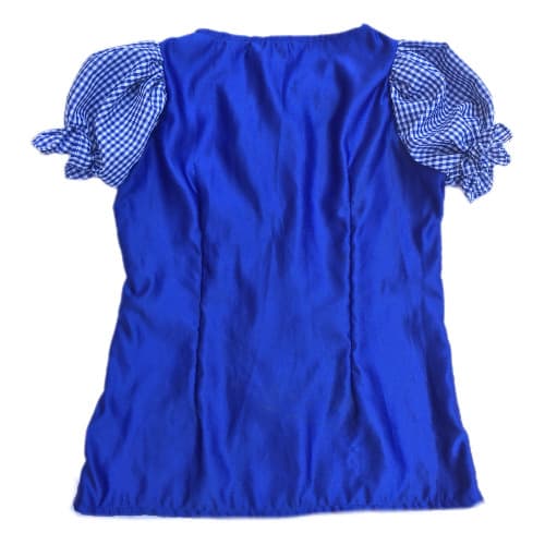 Shopadaa - Top With Puffy Checkered Plaid Short Sleeve And Bow - Blue And White Blouse