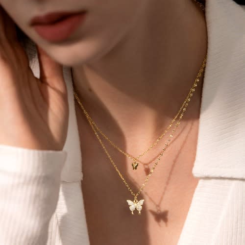 Ladies Double Necklace Butterfly Chain Necklace