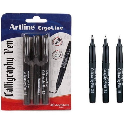 Artline Ergoline Calligraphy Pen Set With 3 Nib Sizes - Pack Of 3 - Black