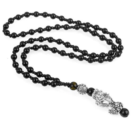 Feng Shui Obsidian Ring And Necklace Set - 2 In 1 - Silver