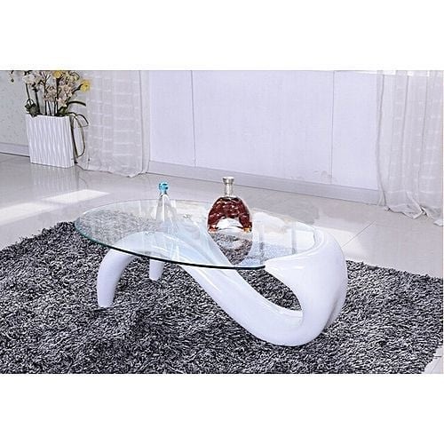 Living Room Glass Center Table With Formica Base- White