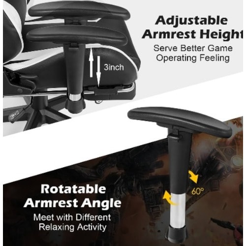 Gaming Chair With Footrest - White