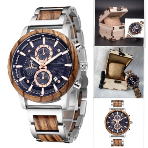 Zebra Wood Watch Stainless Steel Luminous Watch Quartz Water Resistant With Wooden Box, Band Fixing
