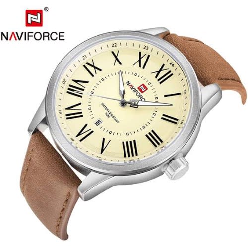 Leather Strap Date Wrist Watch - Brown