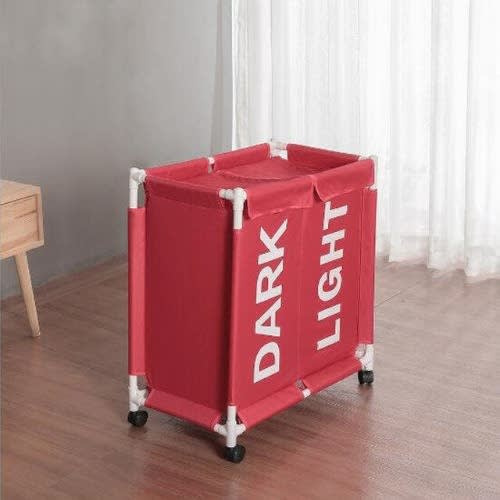Rolling Laundry Basket Organizer -2 Grid Large Hamper Bin Waterproof Laundry Bags