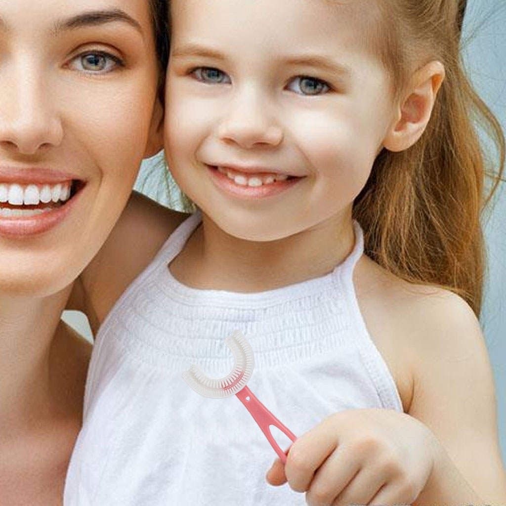 Kids Teeth Cleaning Manual Brush U-Shape Oral Tooth Pink 6-12 Years