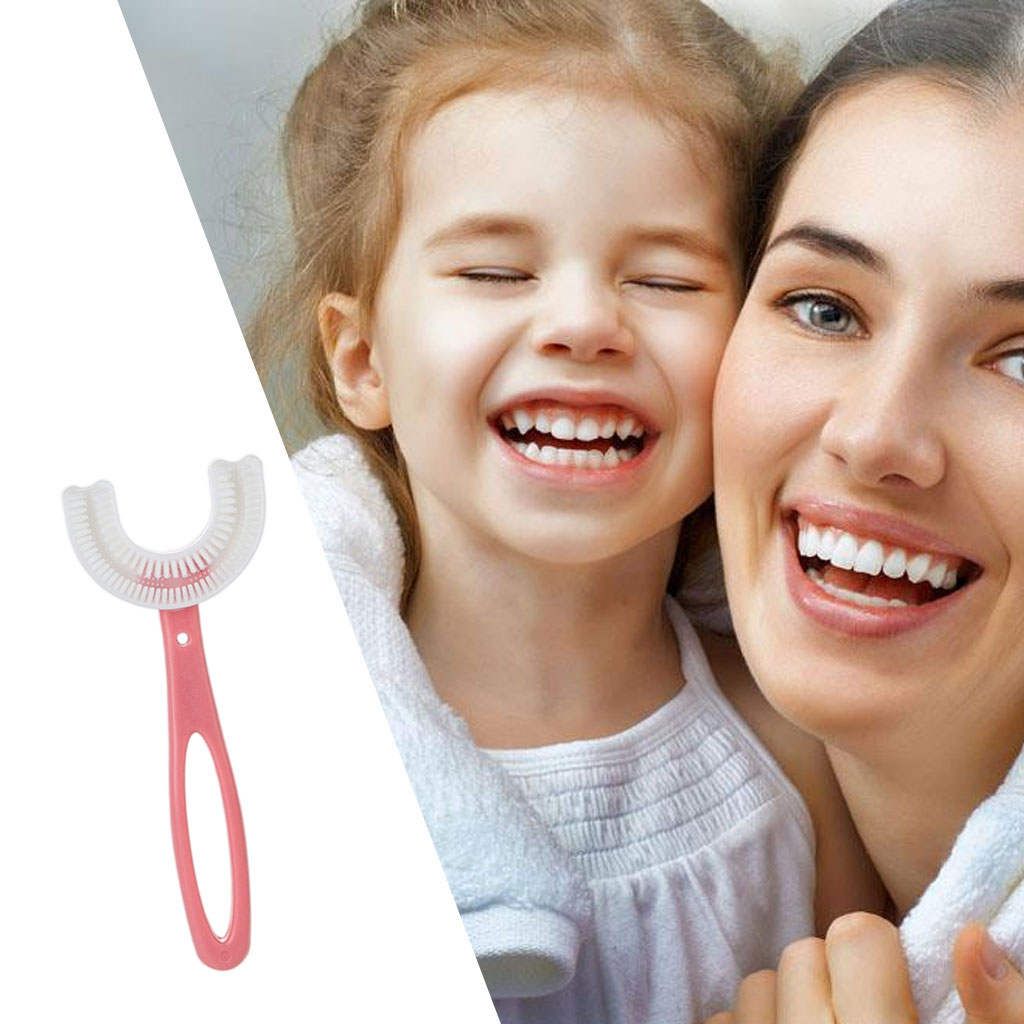 Kids Teeth Cleaning Manual Brush U-Shape Oral Tooth Pink 6-12 Years