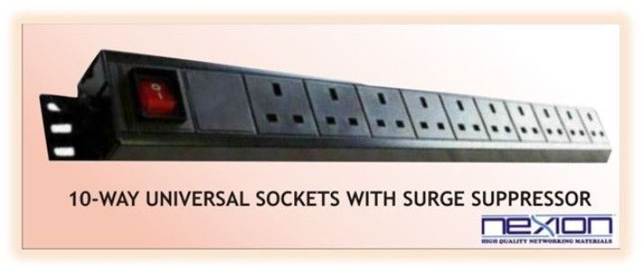 10-Way PDU, 10 Universal Sockets + Switch & Surge Suppressor
