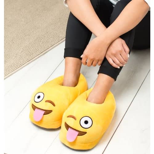 Tongue Out Plush Emoji Slippers