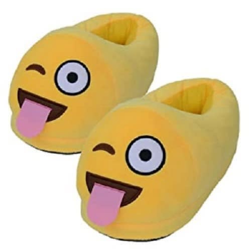 Tongue Out Plush Emoji Slippers