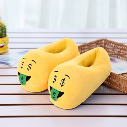 Money Face Indoor Plush Smiley Emoji Slippers