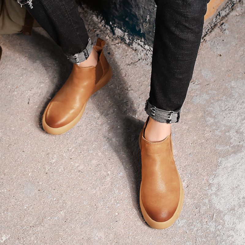 Big Size Mens Ankle Boots Chelsea Leather Boots-Brown