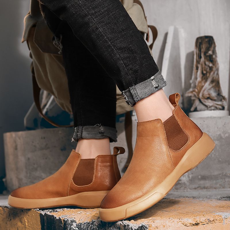 Big Size Mens Ankle Boots Chelsea Leather Boots-Brown