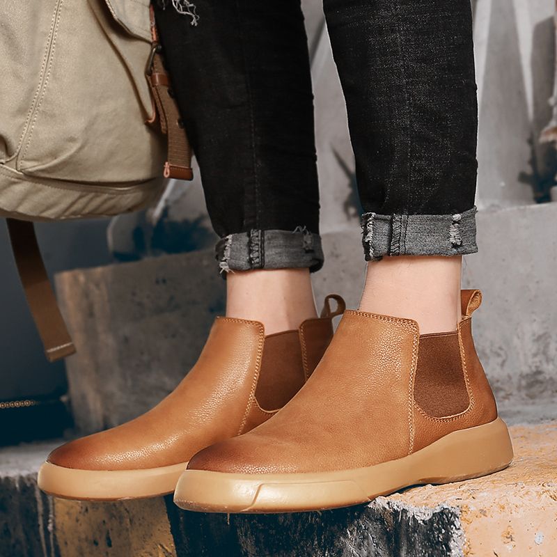 Big Size Mens Ankle Boots Chelsea Leather Boots-Brown