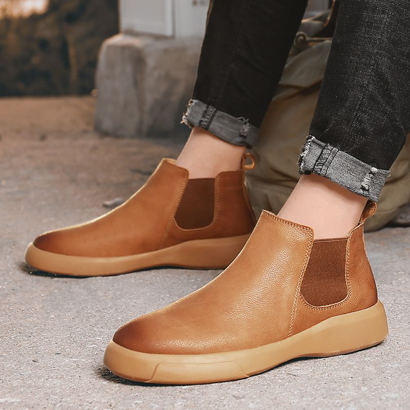 Big Size Mens Ankle Boots Chelsea Leather Boots-Brown