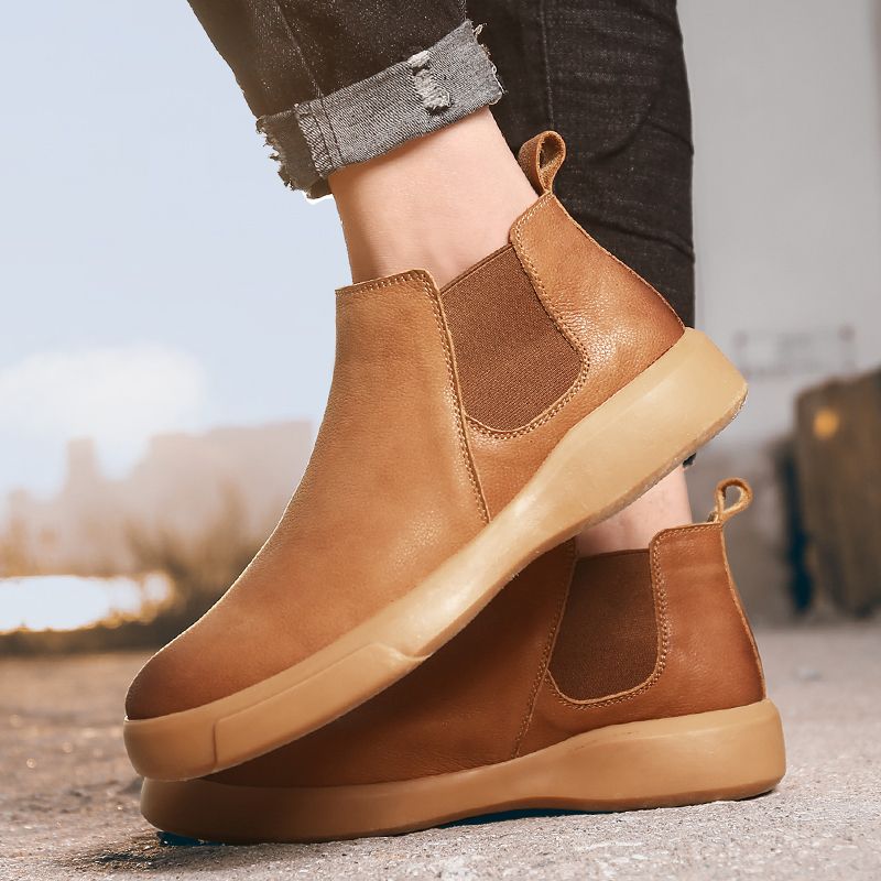 Big Size Mens Ankle Boots Chelsea Leather Boots-Brown