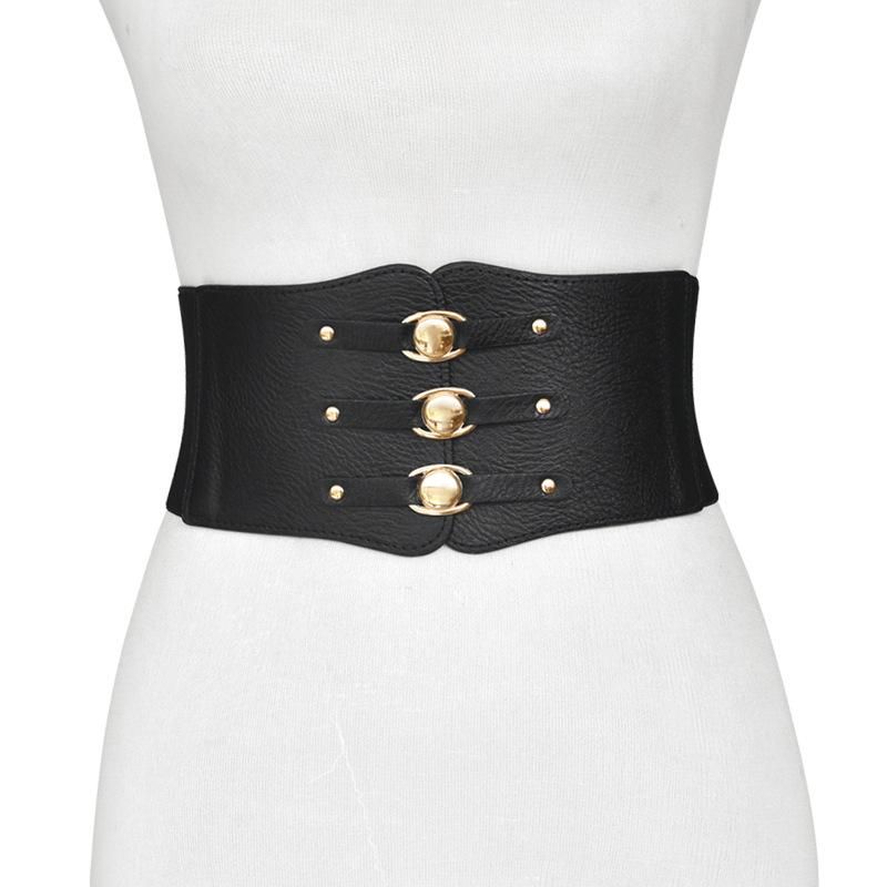 Fashion women's stretch black wide waist closure women's skirt with elastic belt decoration