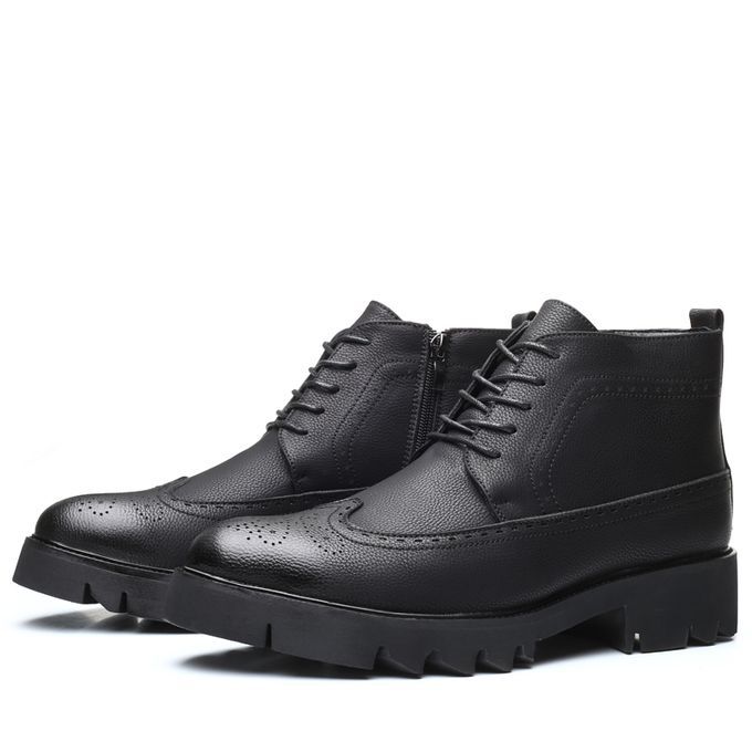 Mens Ankle Boot Fashion Formal Leather Mid Top Shoes Black