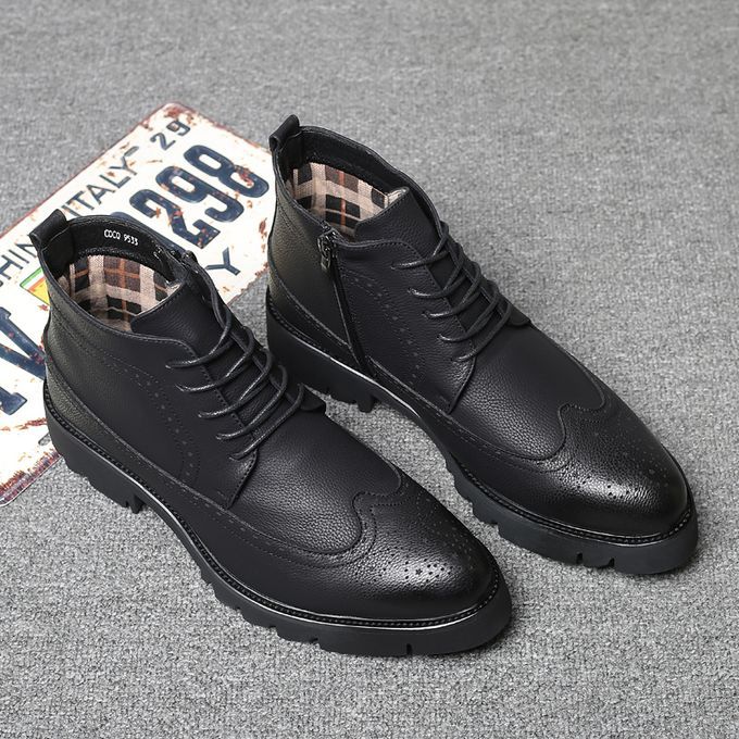 Mens Ankle Boot Fashion Formal Leather Mid Top Shoes Black
