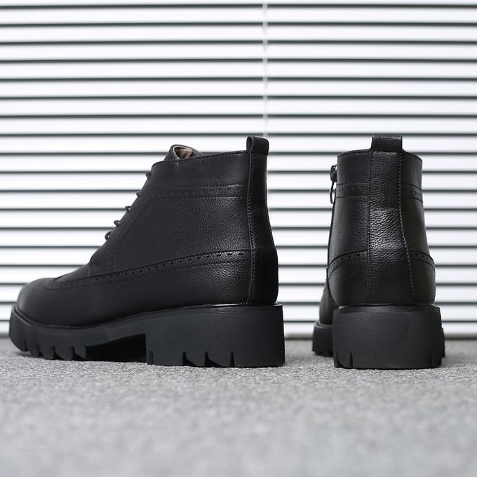 Mens Ankle Boot Fashion Formal Leather Mid Top Shoes Black
