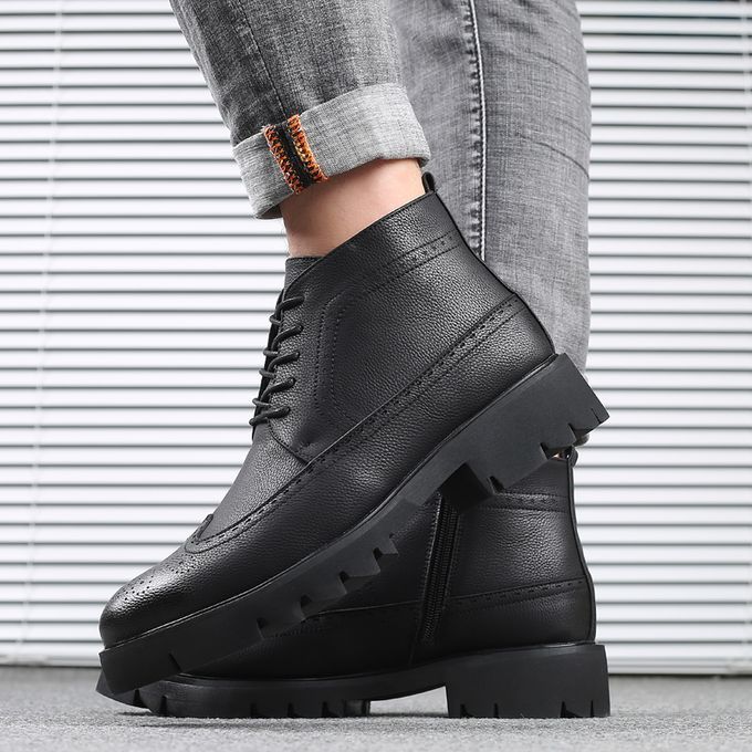 Mens Ankle Boot Fashion Formal Leather Mid Top Shoes Black