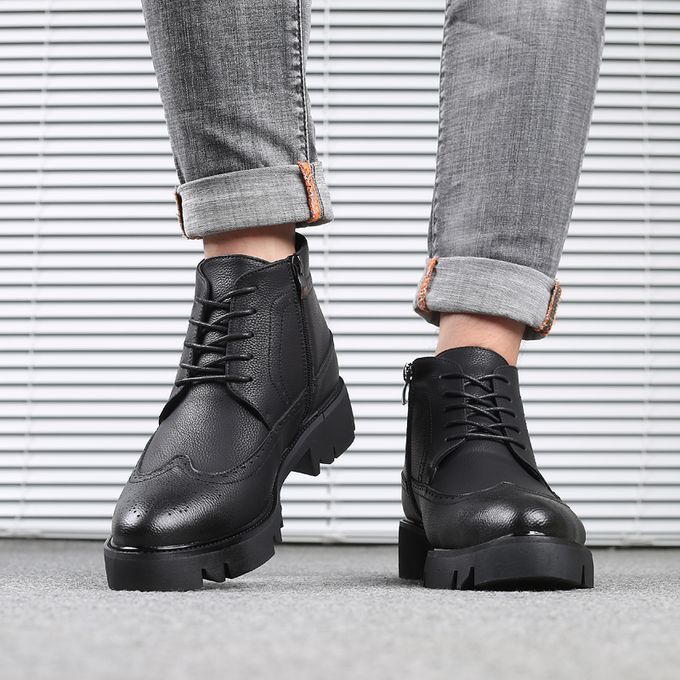Mens Ankle Boot Fashion Formal Leather Mid Top Shoes Black